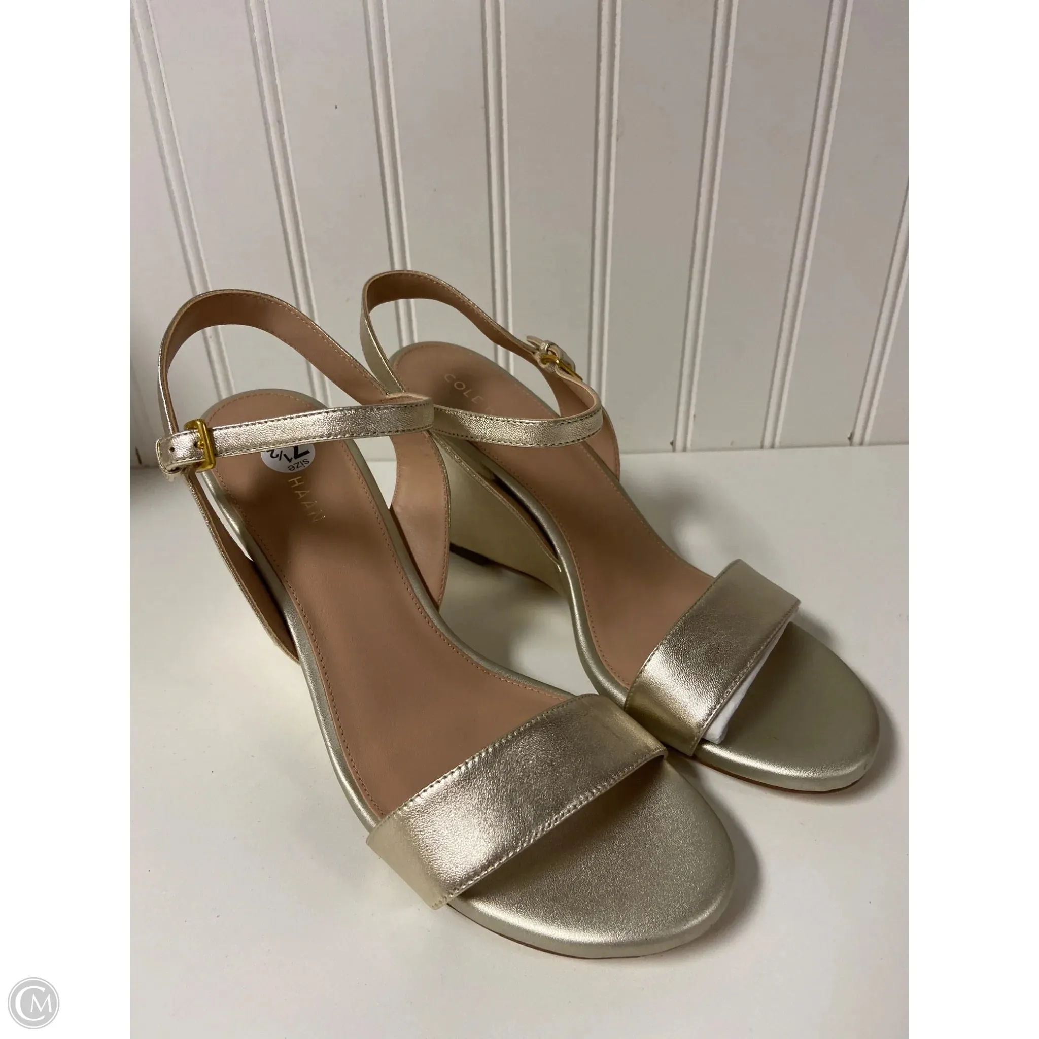mesh material Sandals Heels Wedge By Cole-haan In Gold, Size: 7.5