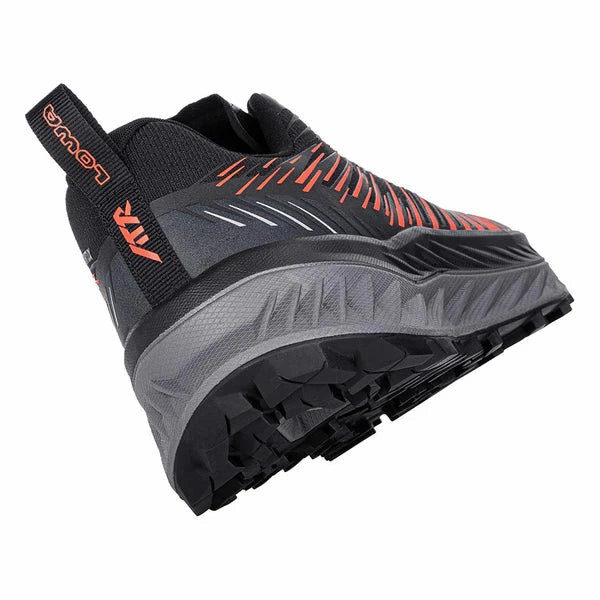 Men's Lowa Fortux Black/Flame Orthopedic Contour Design multi - surface sole running in a temperate area