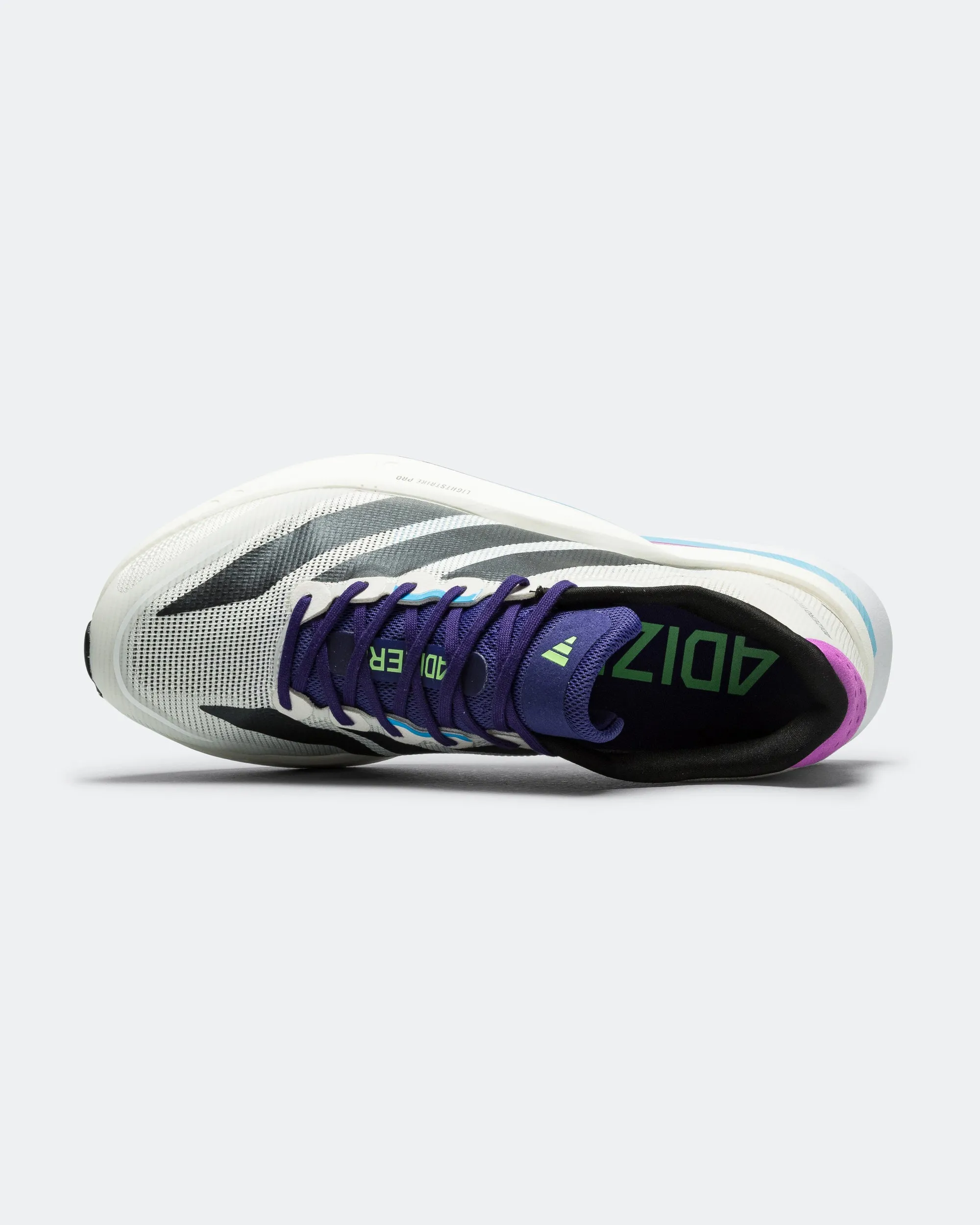 Mens Adizero Boston 13 - Core White/Core Black-Lime Burst No Fuss Fit Ice Walk