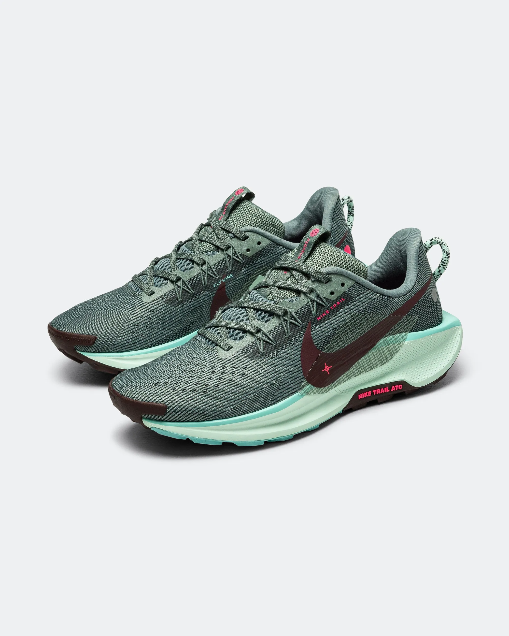 Mens ReactX Pegasus Trail 5 - Clay Green/Burgundy Crush-Bleached Turquiose Comfy Choice Ready Fit