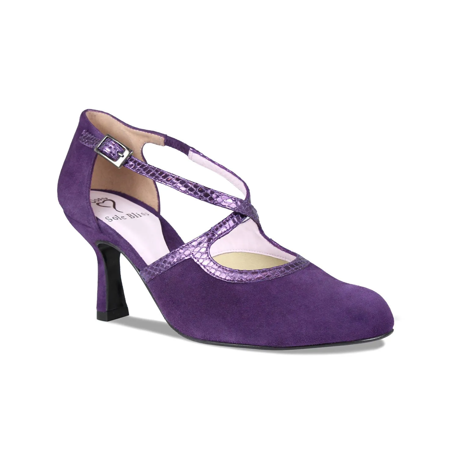 Meredith: Purple Suede & Snake Textured Grip Surface Lace   Up
