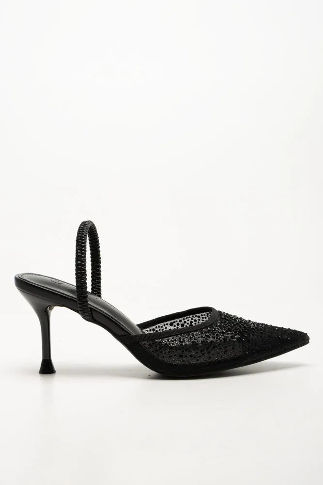 Runway Glow Mesh Pointy Heels Black