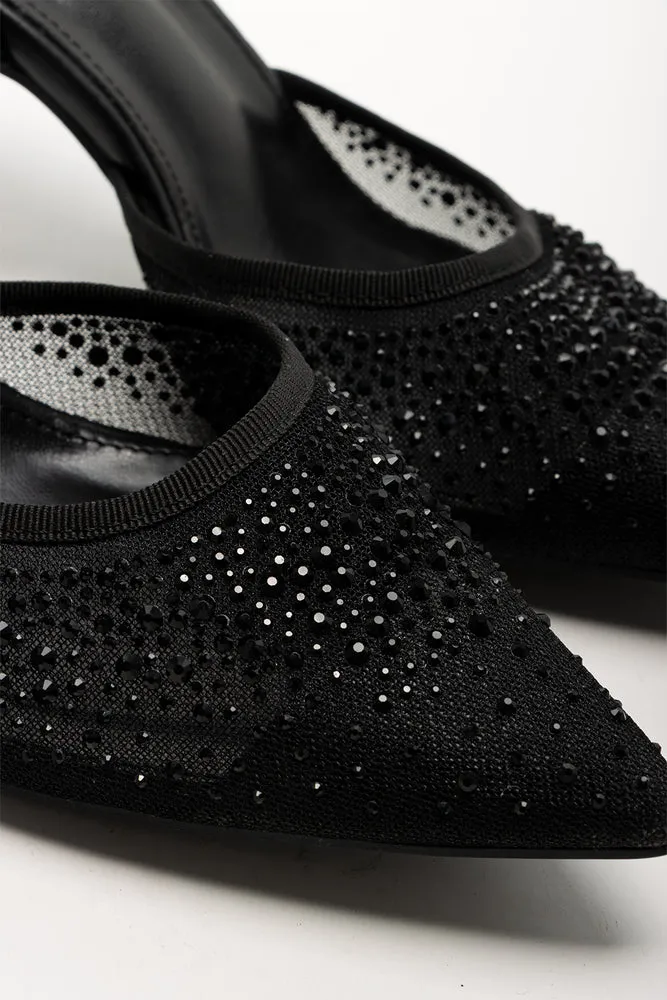 Fancy Finish Soft Insole Mesh Pointy Heels Black