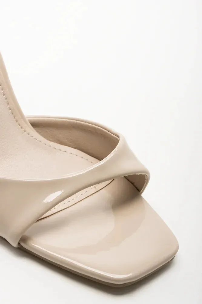 Minimal Glow Patent Sandal Heels Natural
