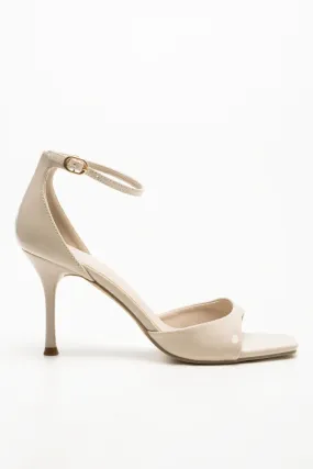 High Fashion Foot Hug Patent Sandal Heels Natural