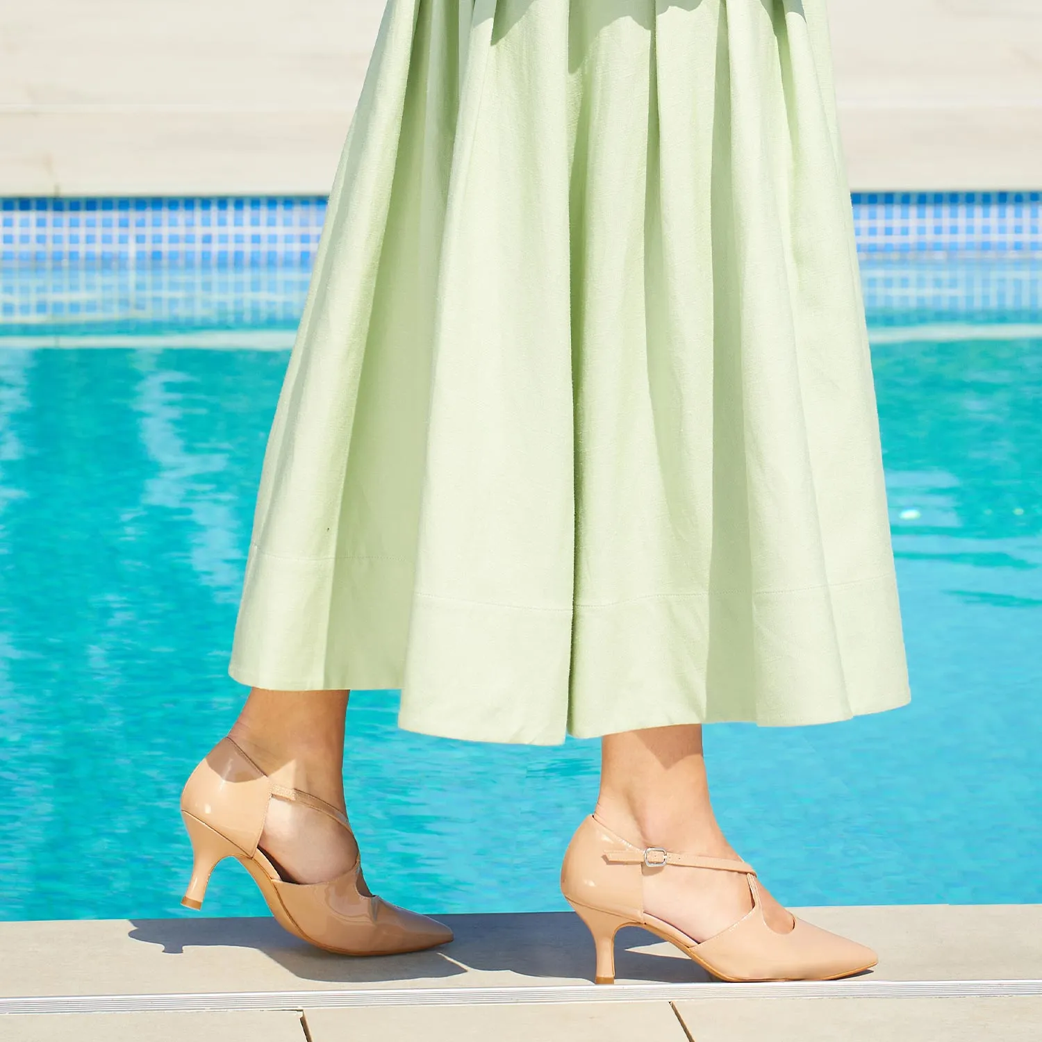 Cecilia: Nude Patent Leather Non slip grip