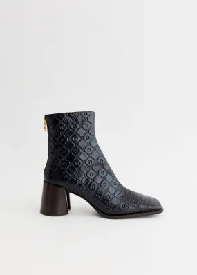 Moonogram Embossed Leather Block Boots Smart option Style Flow