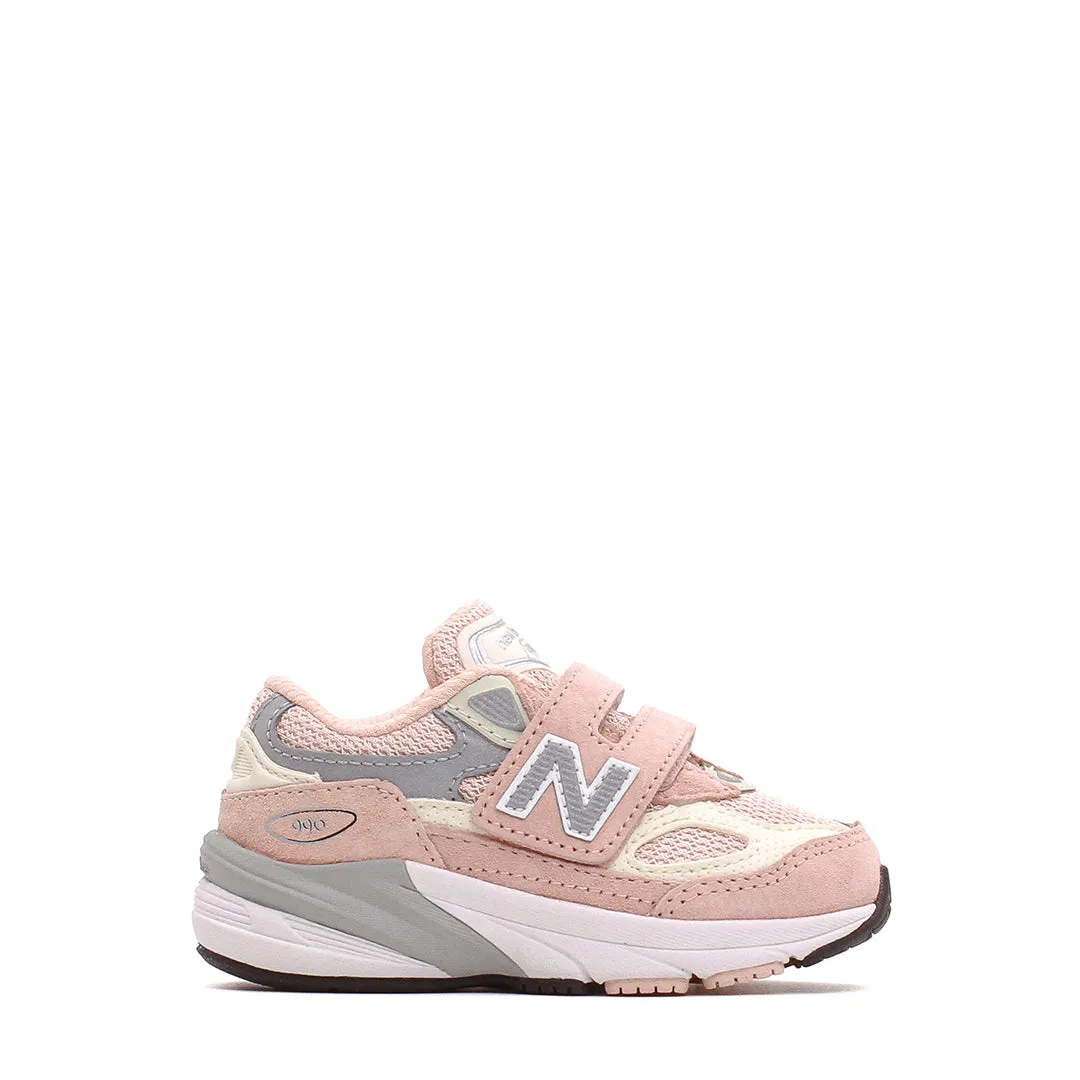 New Balance Infant 990v6 Wide Hook and Loop Pink Haze IV990PK6-WIDE Customizable Lace Closure agility running shoe enhancement