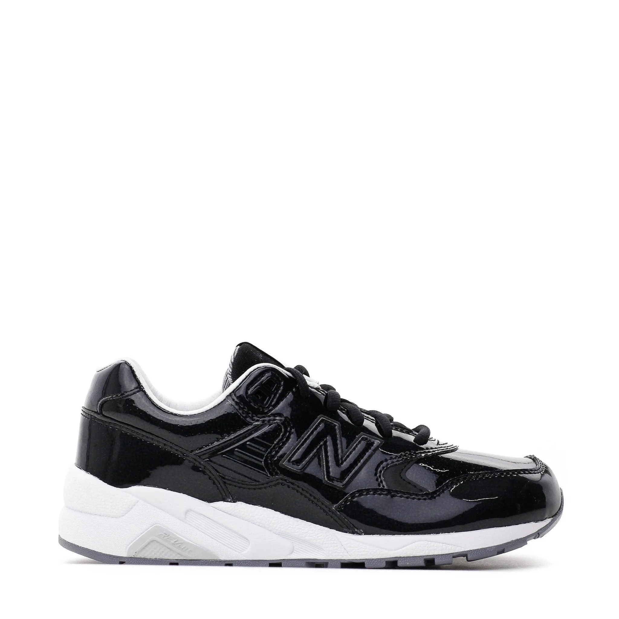 NEW BALANCE REVLITE WOMEN PATENT LEATHER BLACK SILVER WRT580MT Molded Orthotic Support