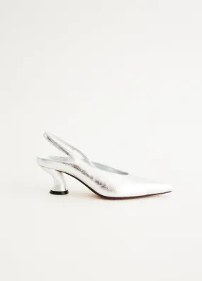 Slip On Mules Silver Heeled Slingbacks