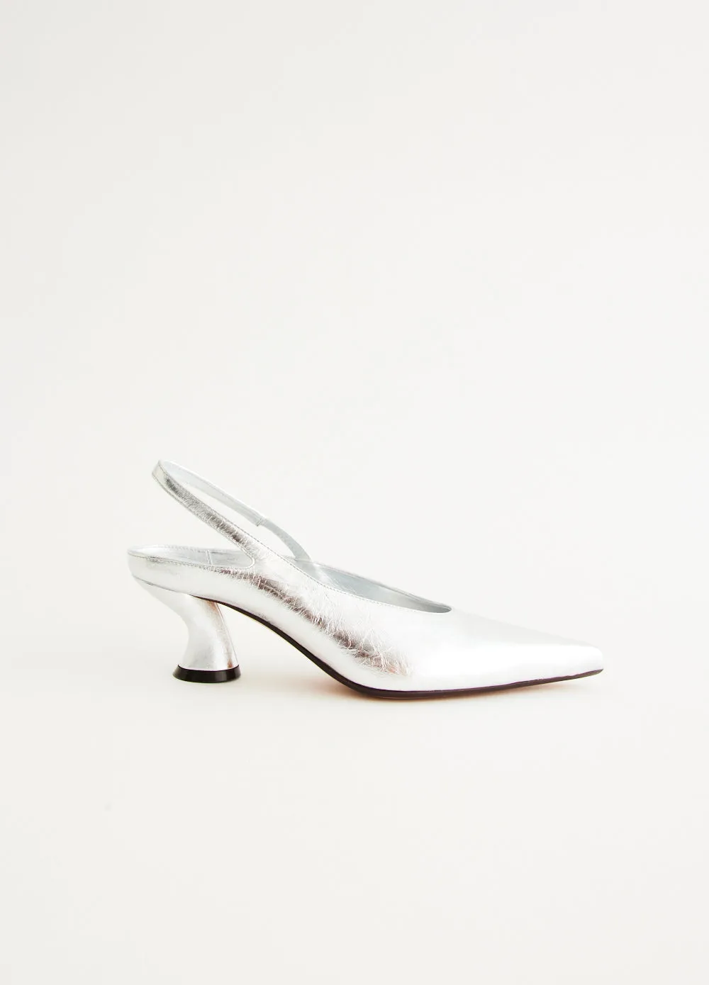 Slip On Mules Silver Heeled Slingbacks