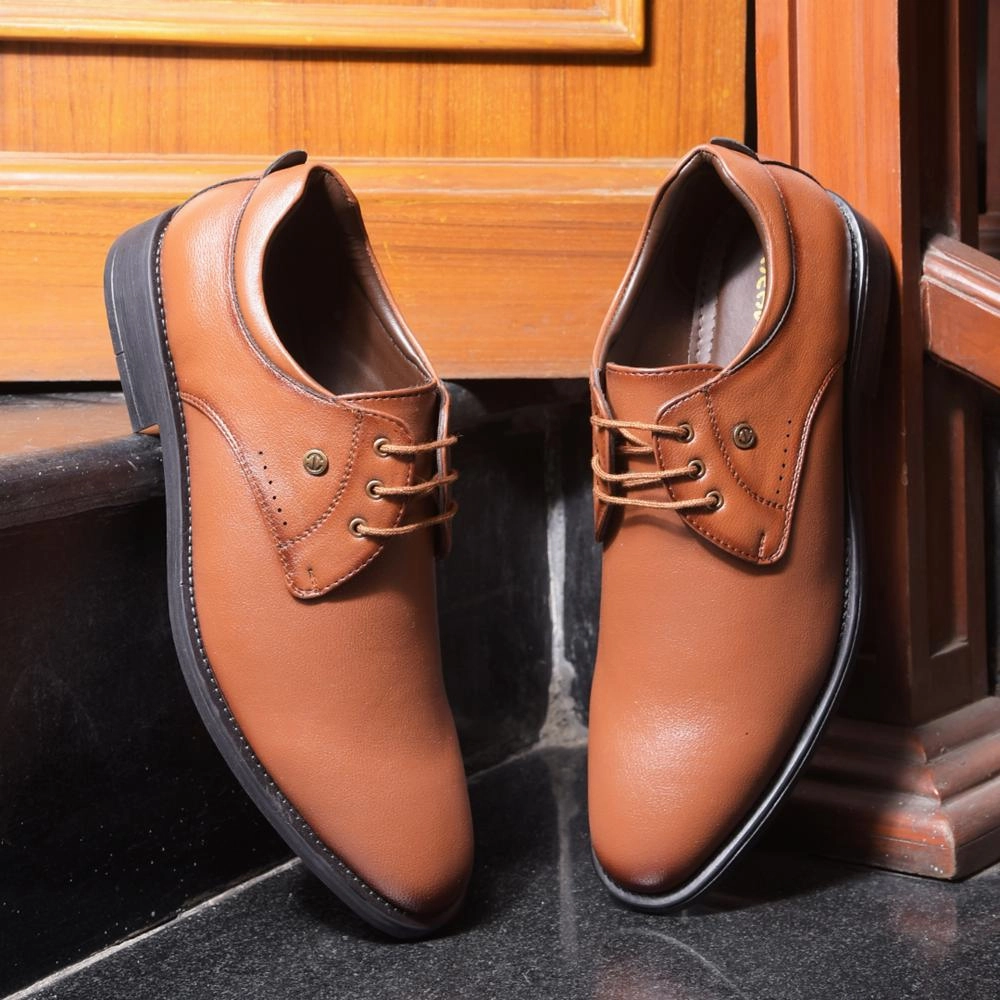 Healers Tan Formal Lacing Derby Shoes For Men SAGAR-16 By Liberty Breathable Lining Gentle Leather Feel