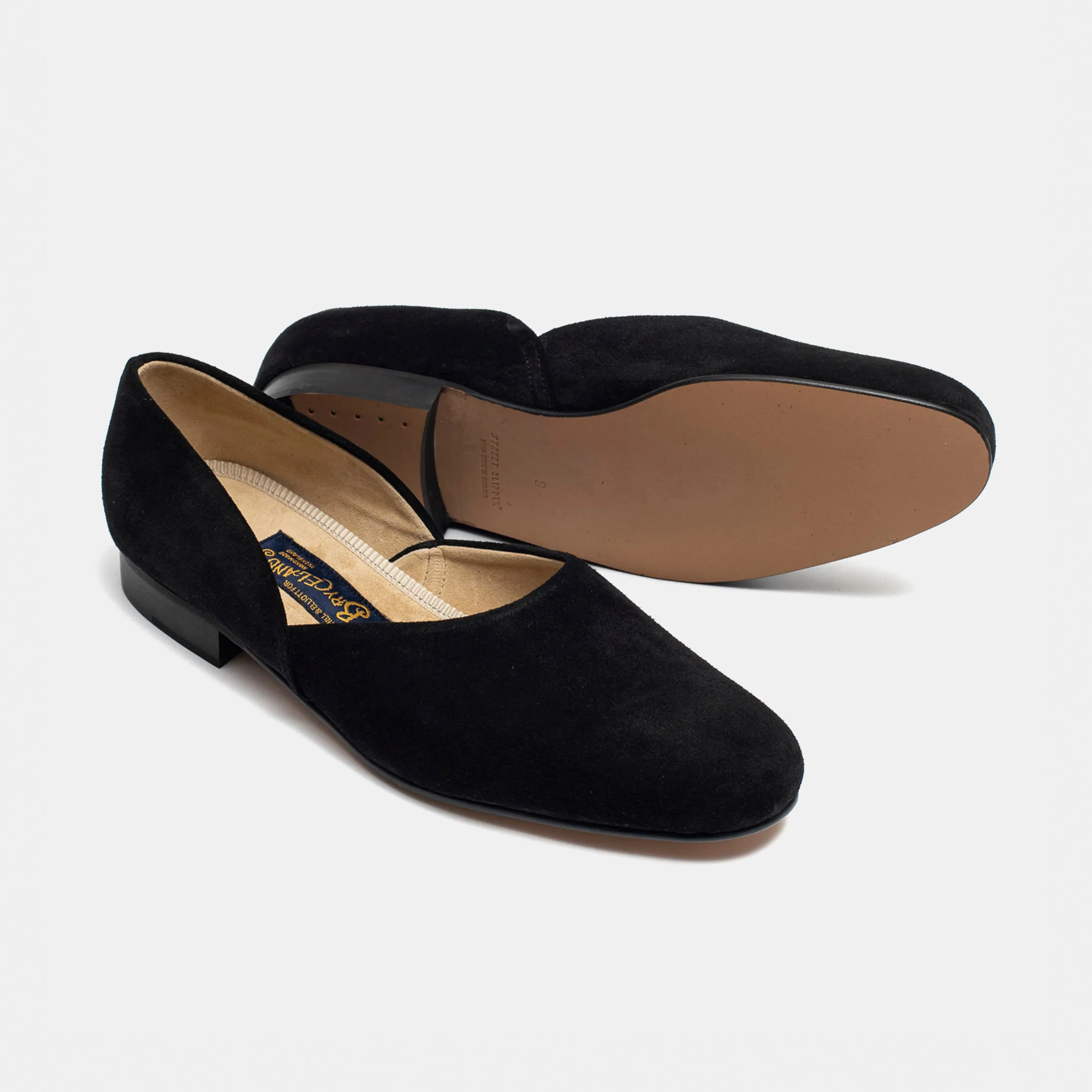 Hassle free Bryceland's x Bowhill & Elliott Grecian Slippers Black Suede