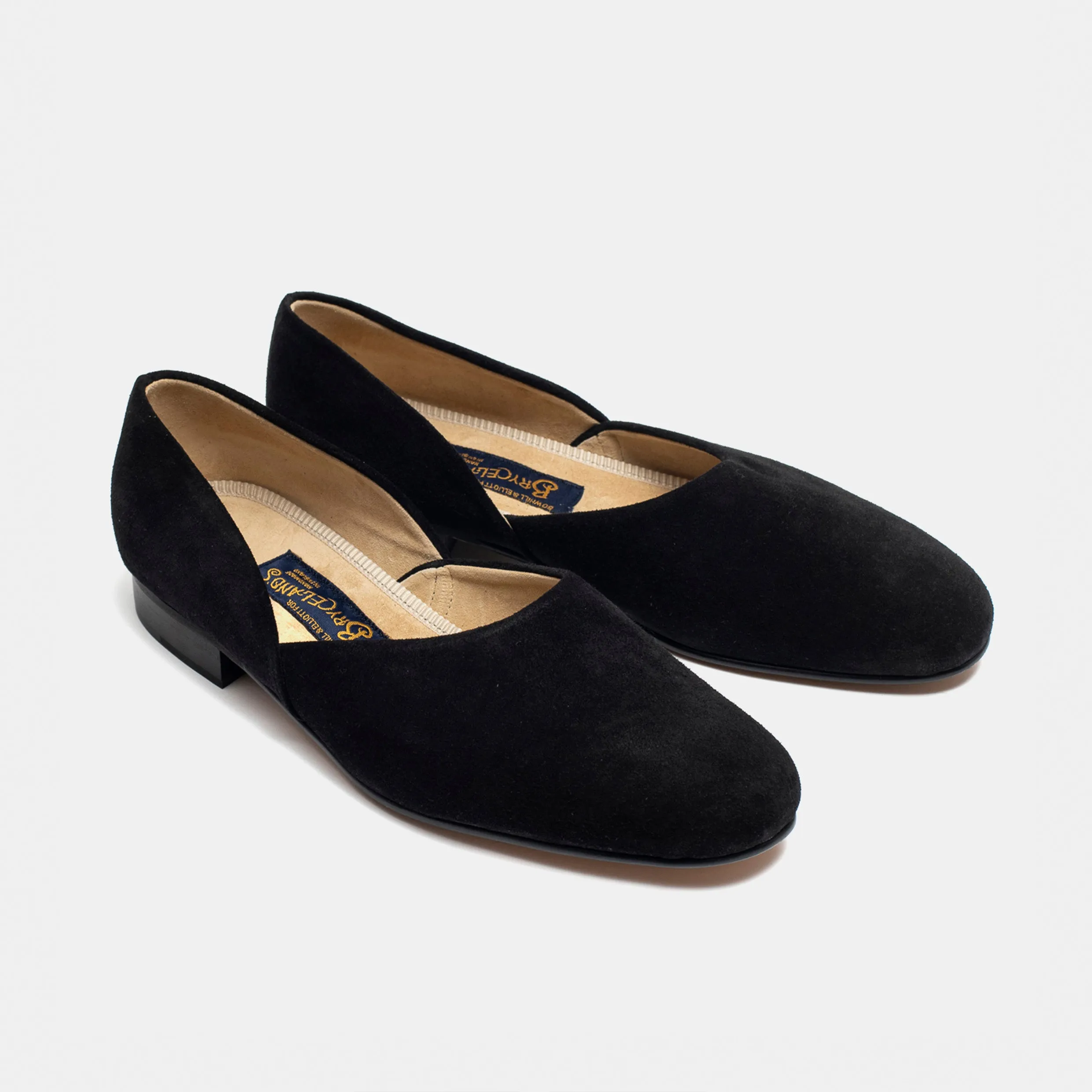 Bryceland's x Bowhill & Elliott Grecian Slippers Black Suede Daily Walk Tight Fit