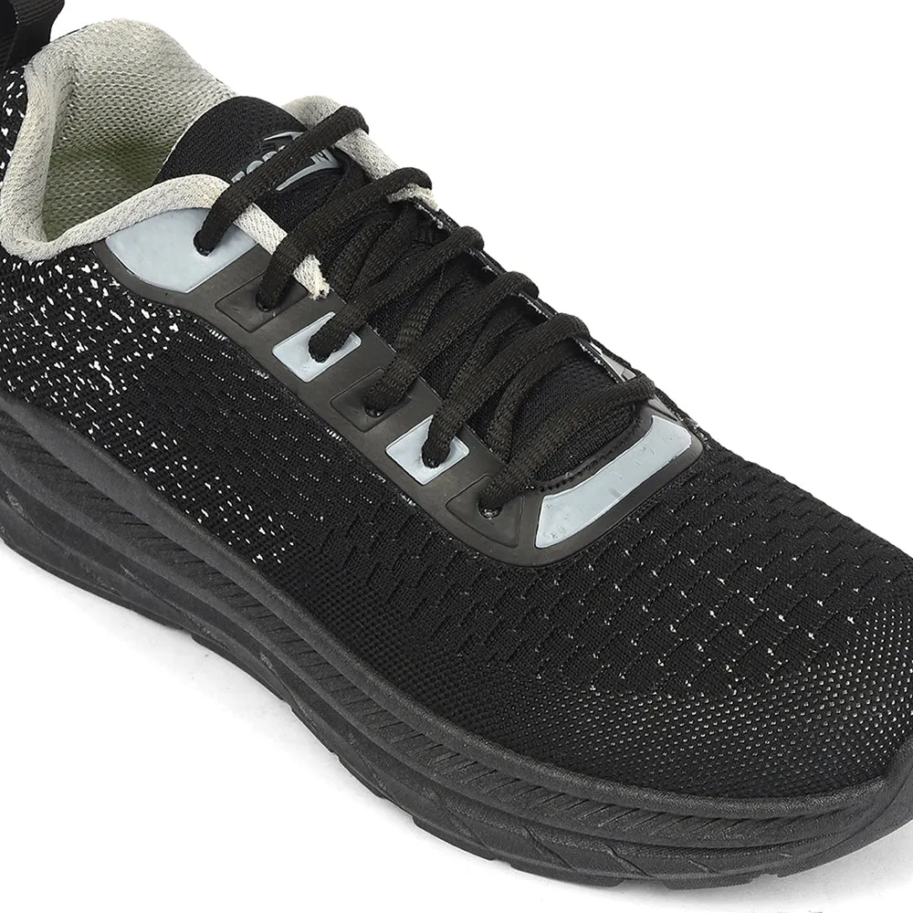 running in the afternoon shoes Endurance training Force 10 Black Sports Lacing Running Shoes For Men MATCHER-3E By Liberty