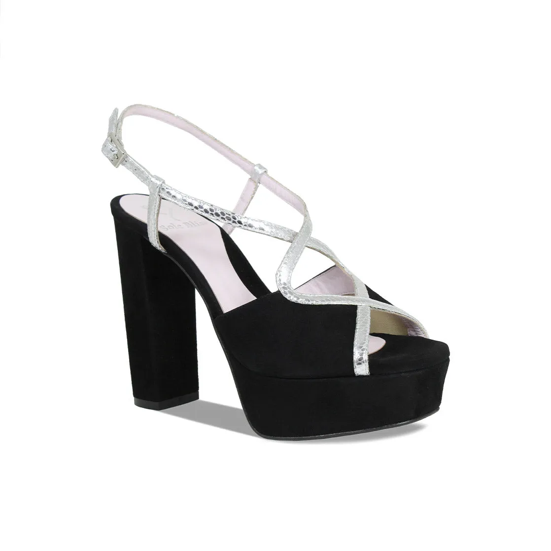 Stylish Touch Easy on Reese: Black Suede & Silver Snake Print Leather