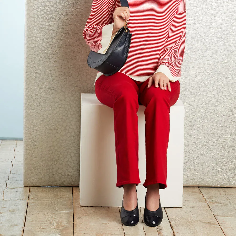 Luna: Navy Leather & Patent Comfort Socks