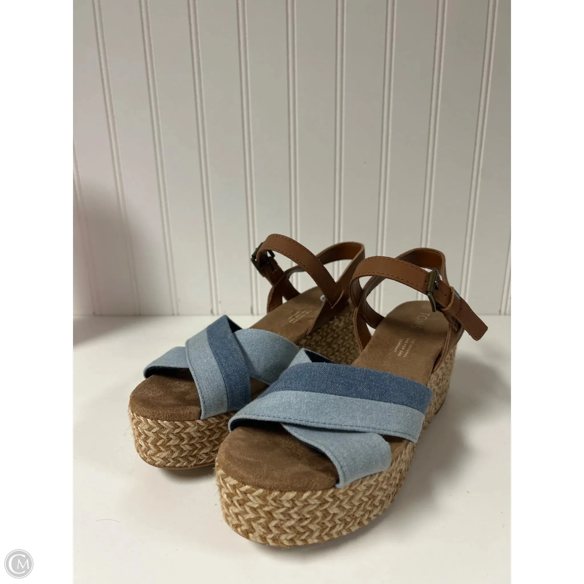 Sandals Heels Wedge By Toms In Blue Denim, Size: 6.5 Smart Edge