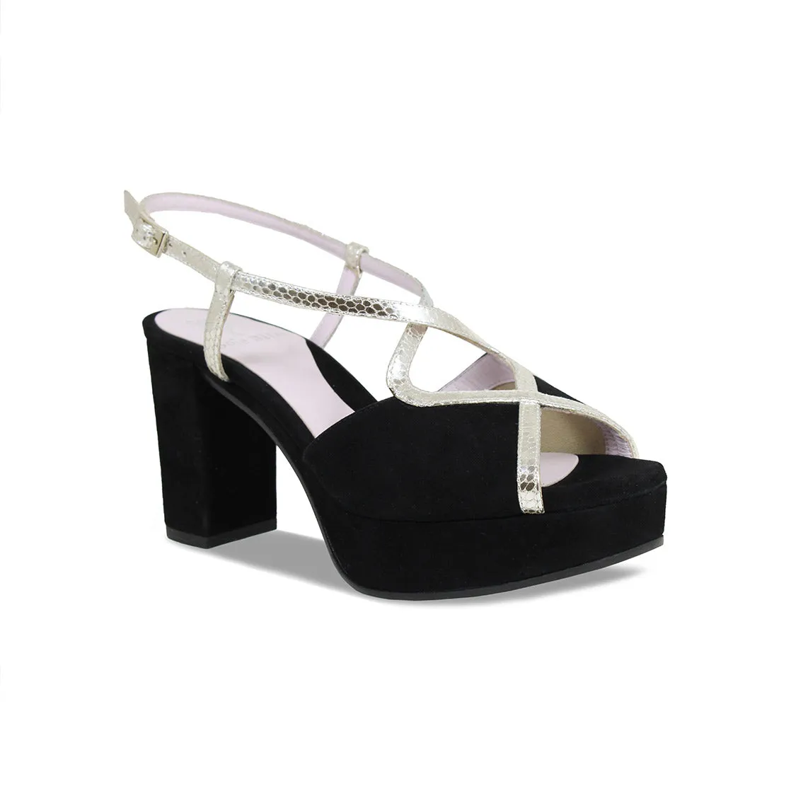 Rachel: Black Suede & Gold Snake Print Leather Shock Absorbing