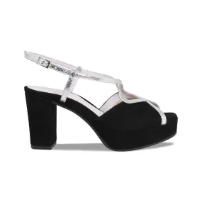 Rachel: Black Suede & Silver Snake Print Leather Ease Motion Flat Style