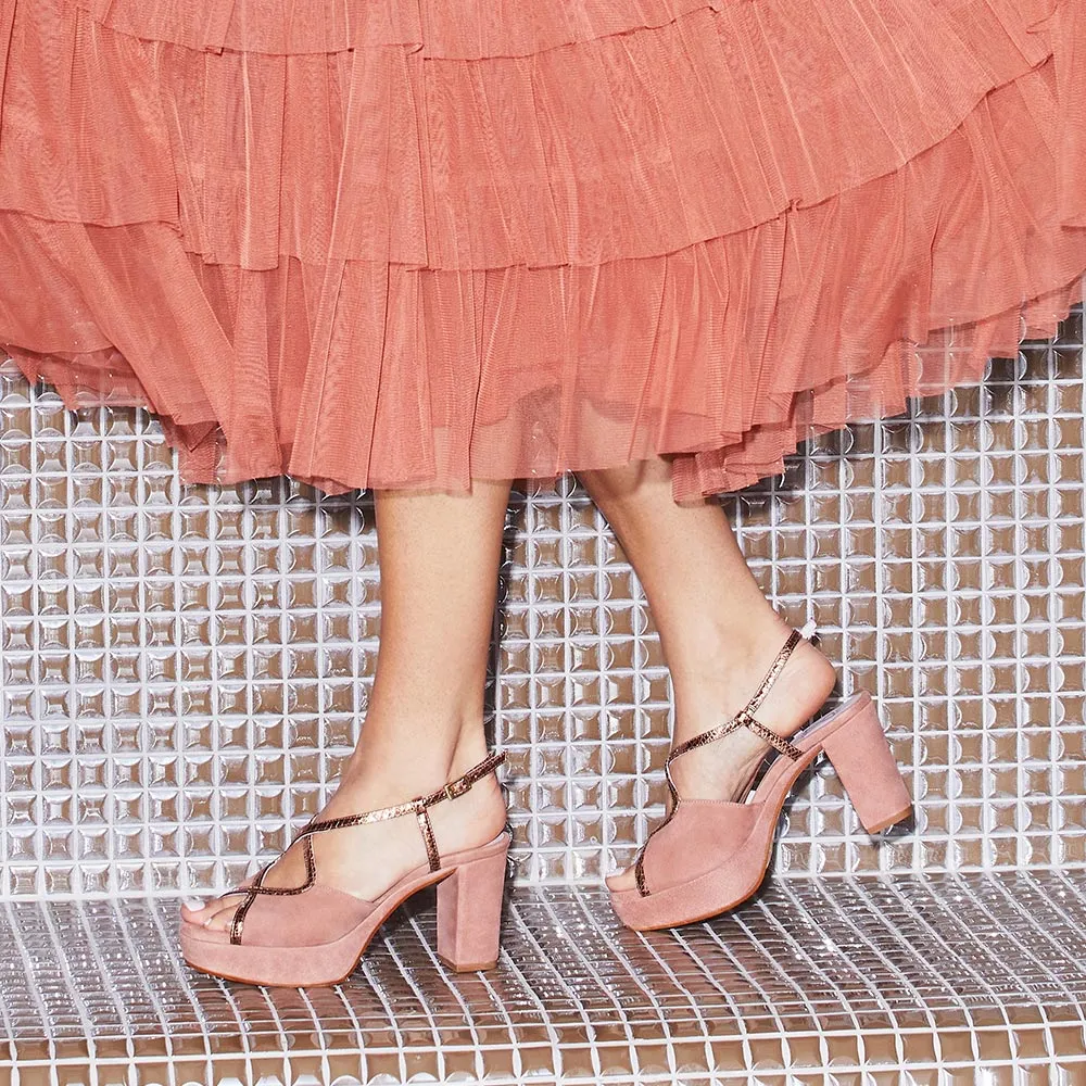 Evening Pace Rachel: Rose Suede & Snake Print Leather