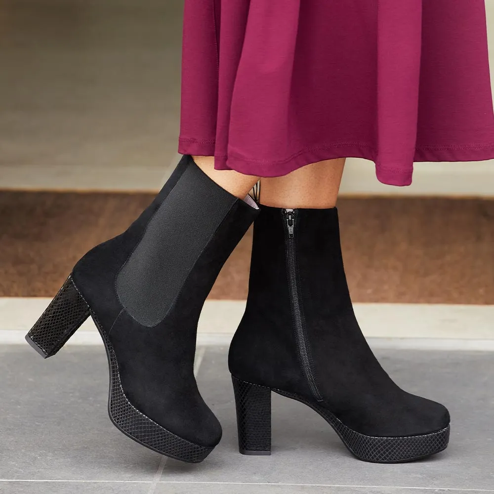 Shore Path All Round Use Raven: Black Suede & Snake Print Leather