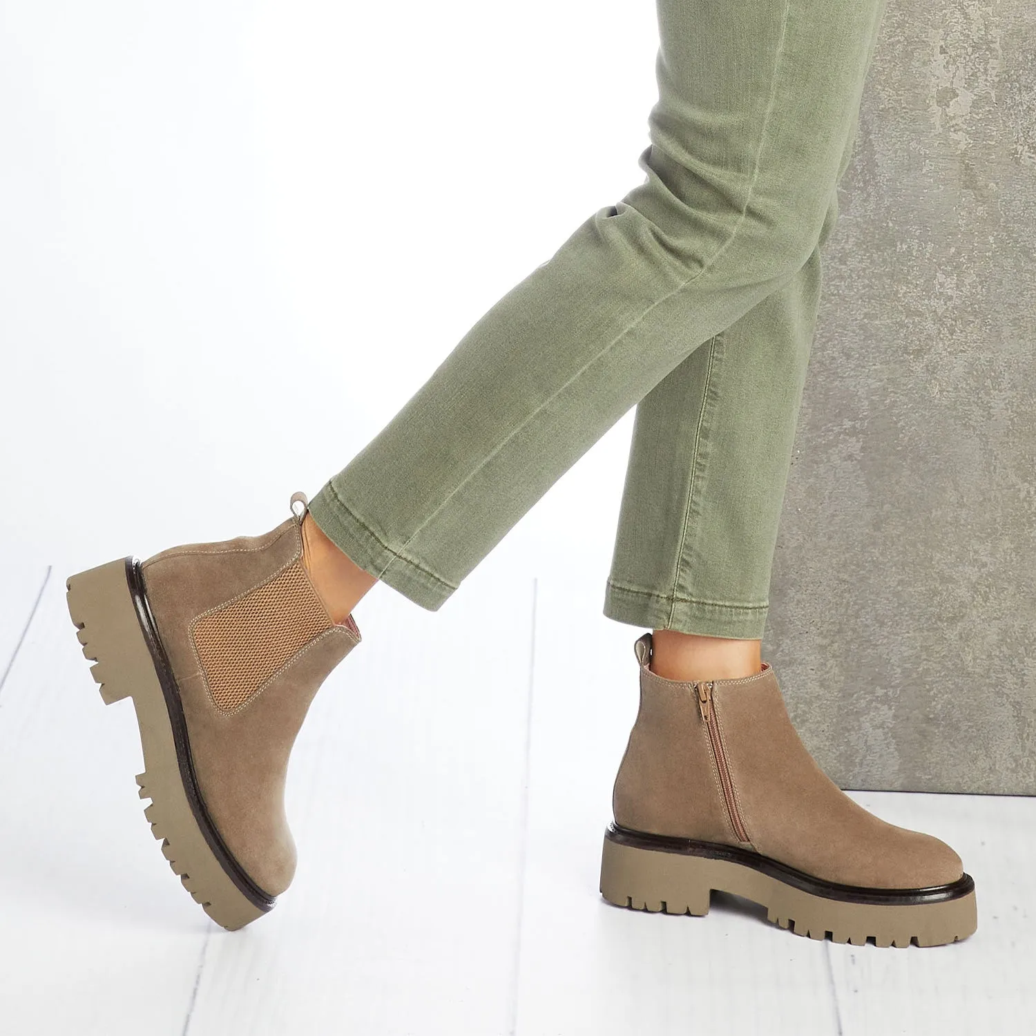 Minimalist Design Philosophy Running Errands Rhea: Taupe Suede