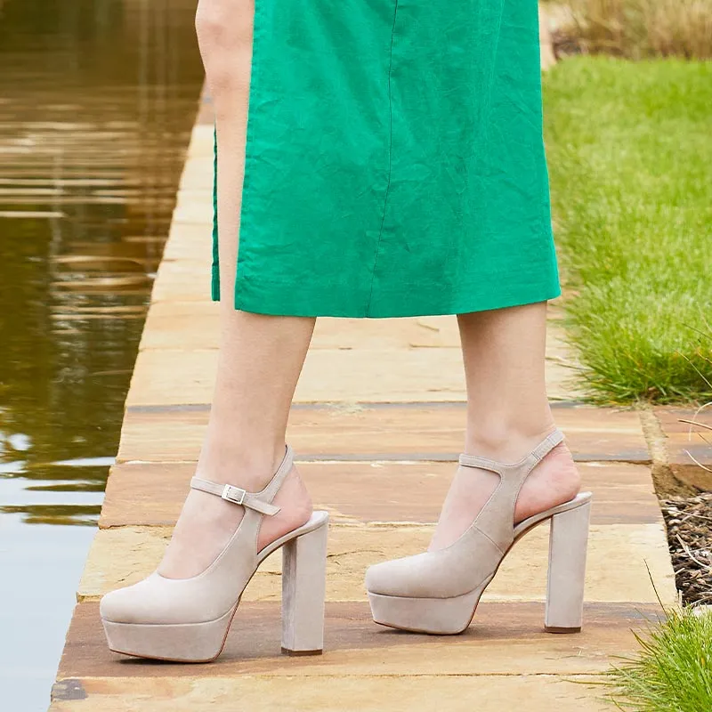 Rita: Pale Taupe Suede Block Hike