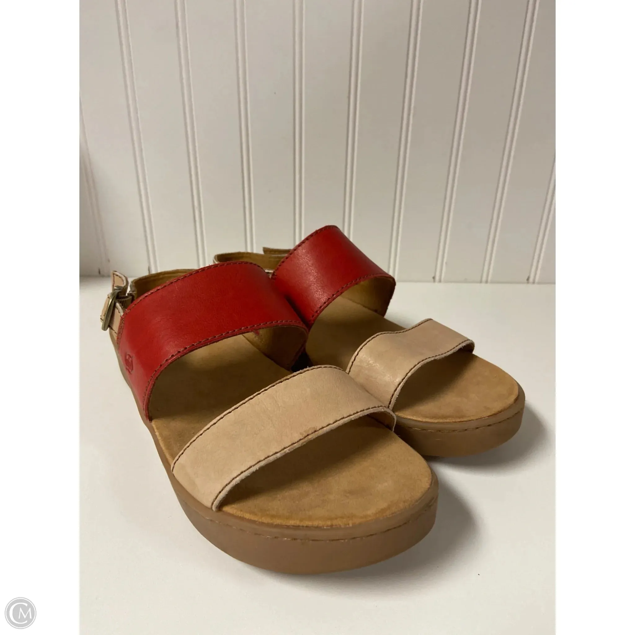 Sandals Flats By Born In Red & Tan, Size: 10 Park Walk LightweightUpper