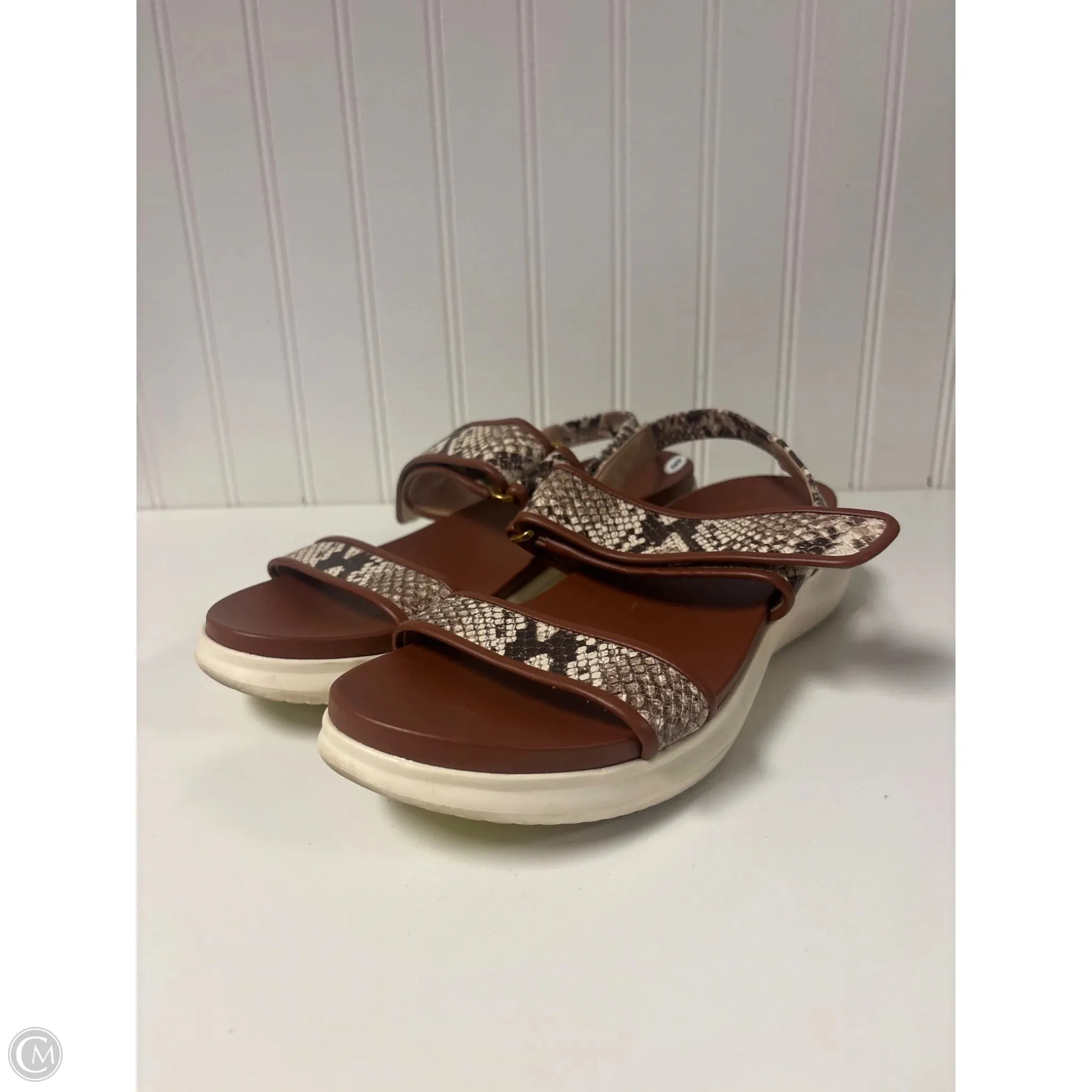 ZipUp Subtle colors Sandals Flats By Cole-haan In Brown & Cream, Size: 8