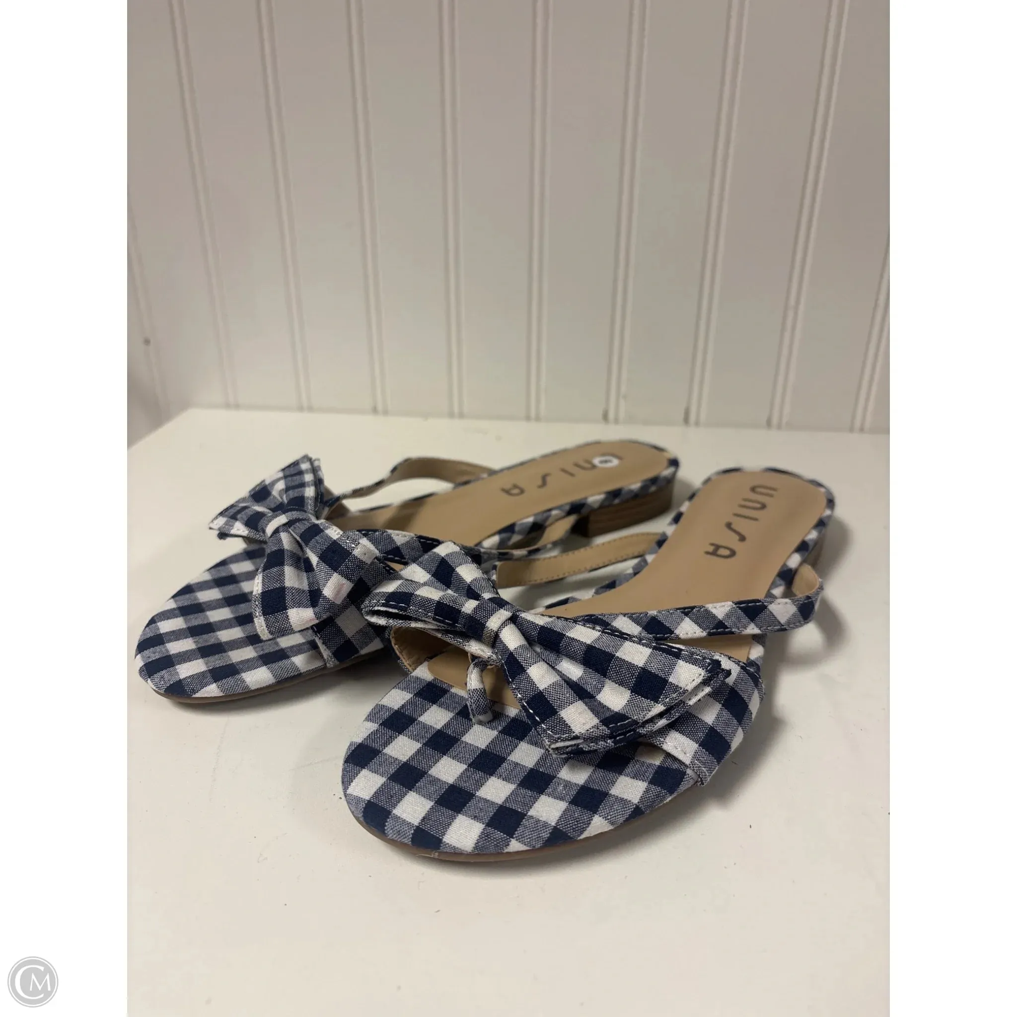 Season Ready Chunky Sole Sandals Flip Flops By Unisa In Plaid Pattern, Size: 9