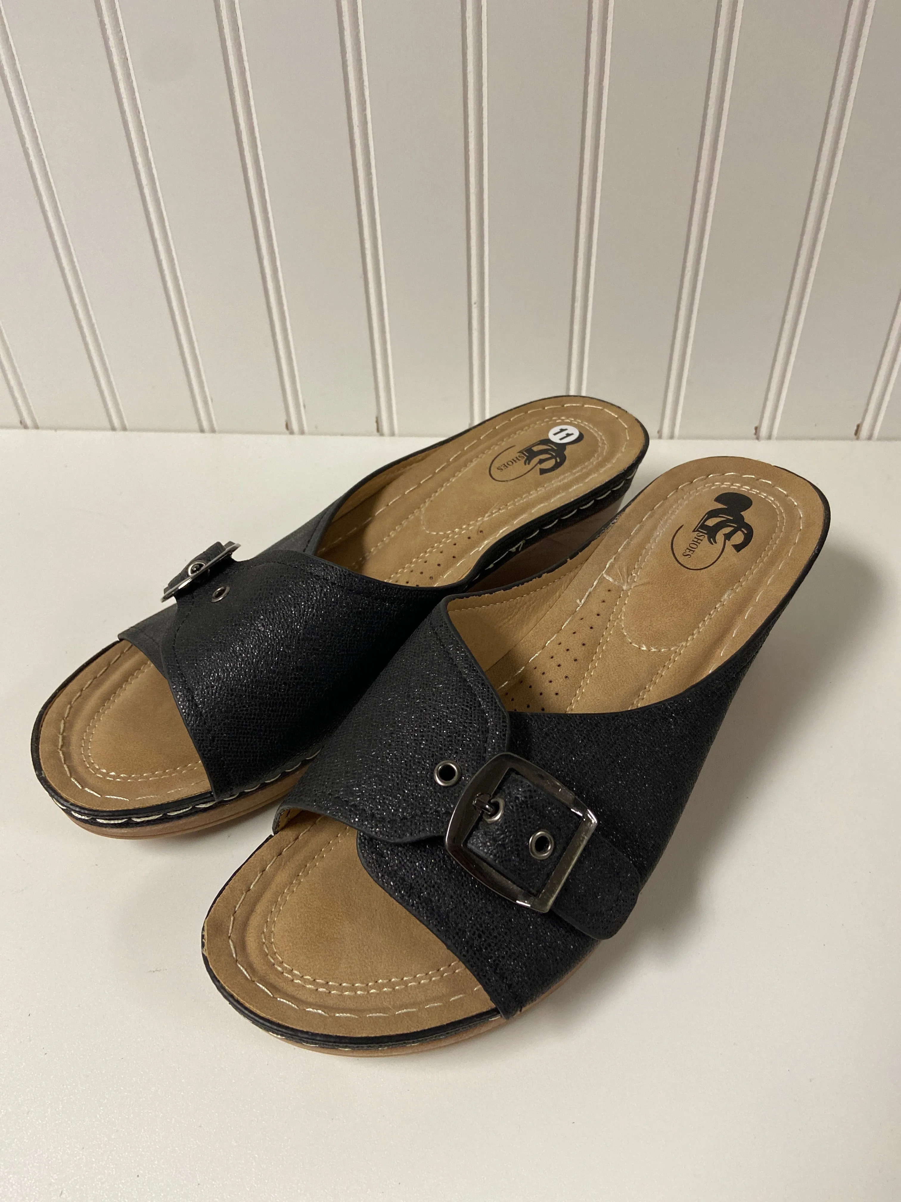 Cushioned ride Stroll Shoes Sandals Heels Wedge By Clothes Mentor In Black & Tan, Size: 11