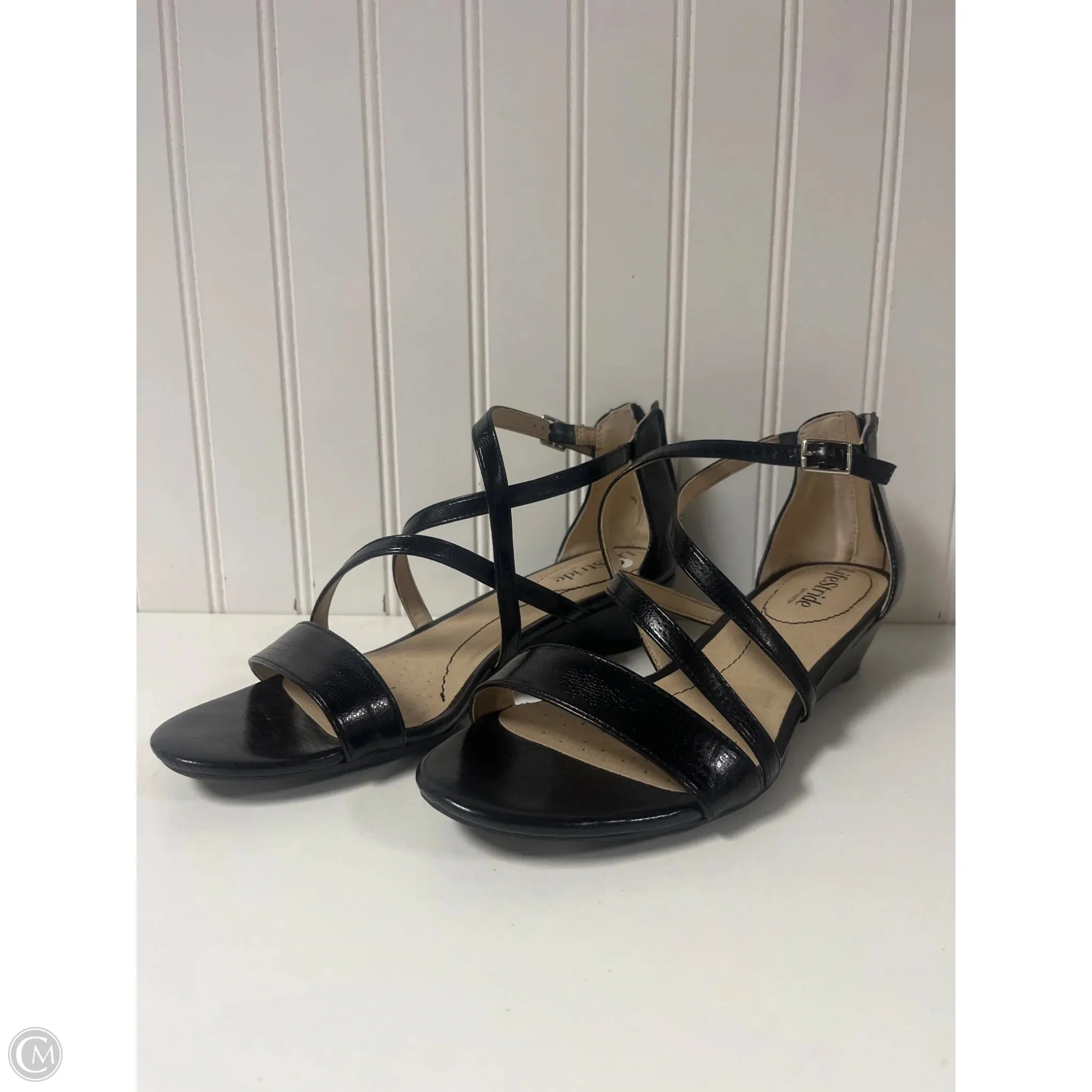 Comfort Flex Daily Mood Sandals Heels Wedge By Life Stride In Black, Size: 9