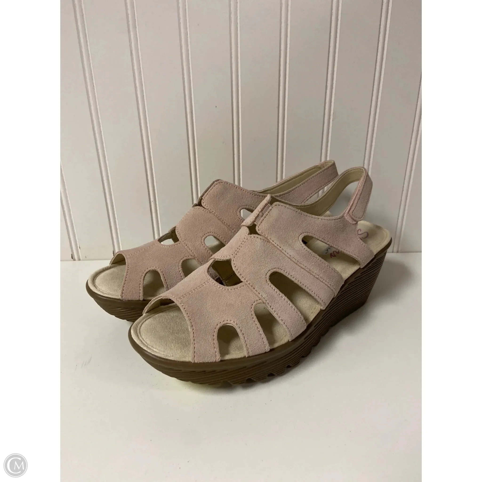 Touch Comfort Sandals Heels Wedge By Skechers In Pink, Size: 9