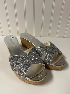 Sandals Luxury Designer By Jimmy Choo In Silver, Size: 8 Daily Motion Velcro Strap