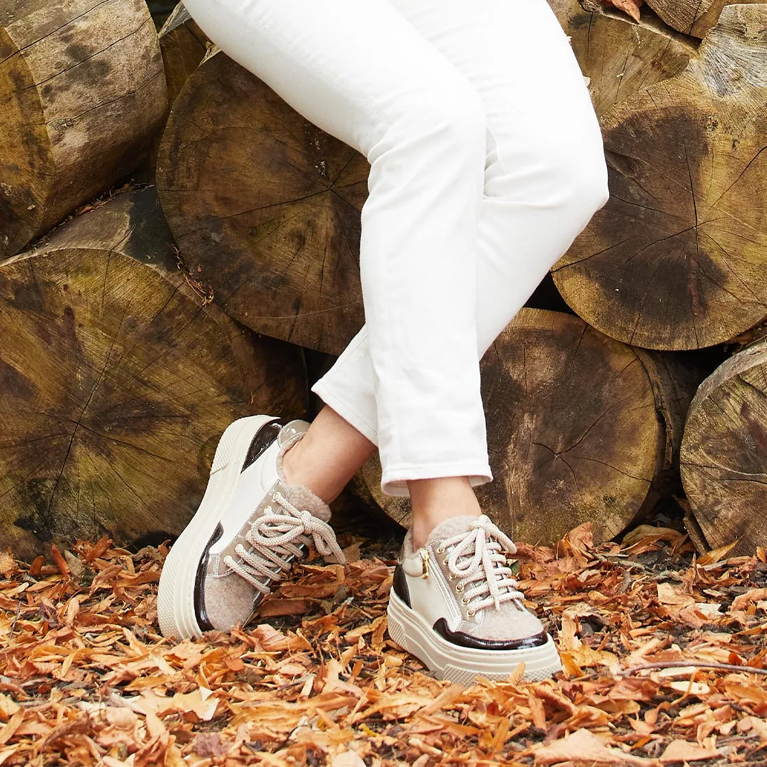 Denver: Taupe Multi Patent & Wool Lining Shine Jog Practical Use