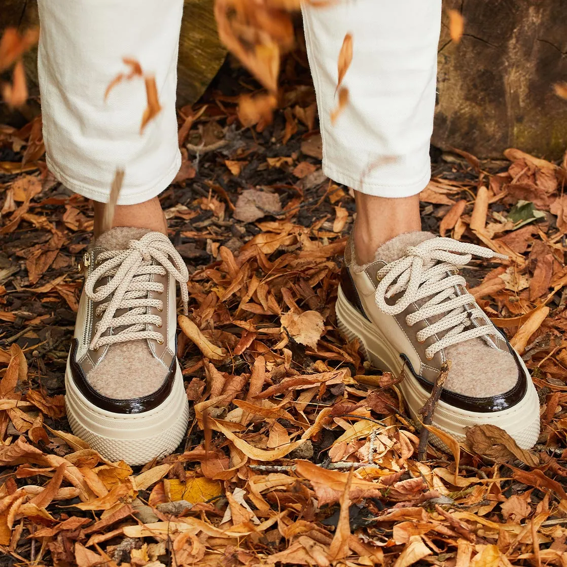 Denver: Taupe Multi Patent & Wool Lining Sneakers style
