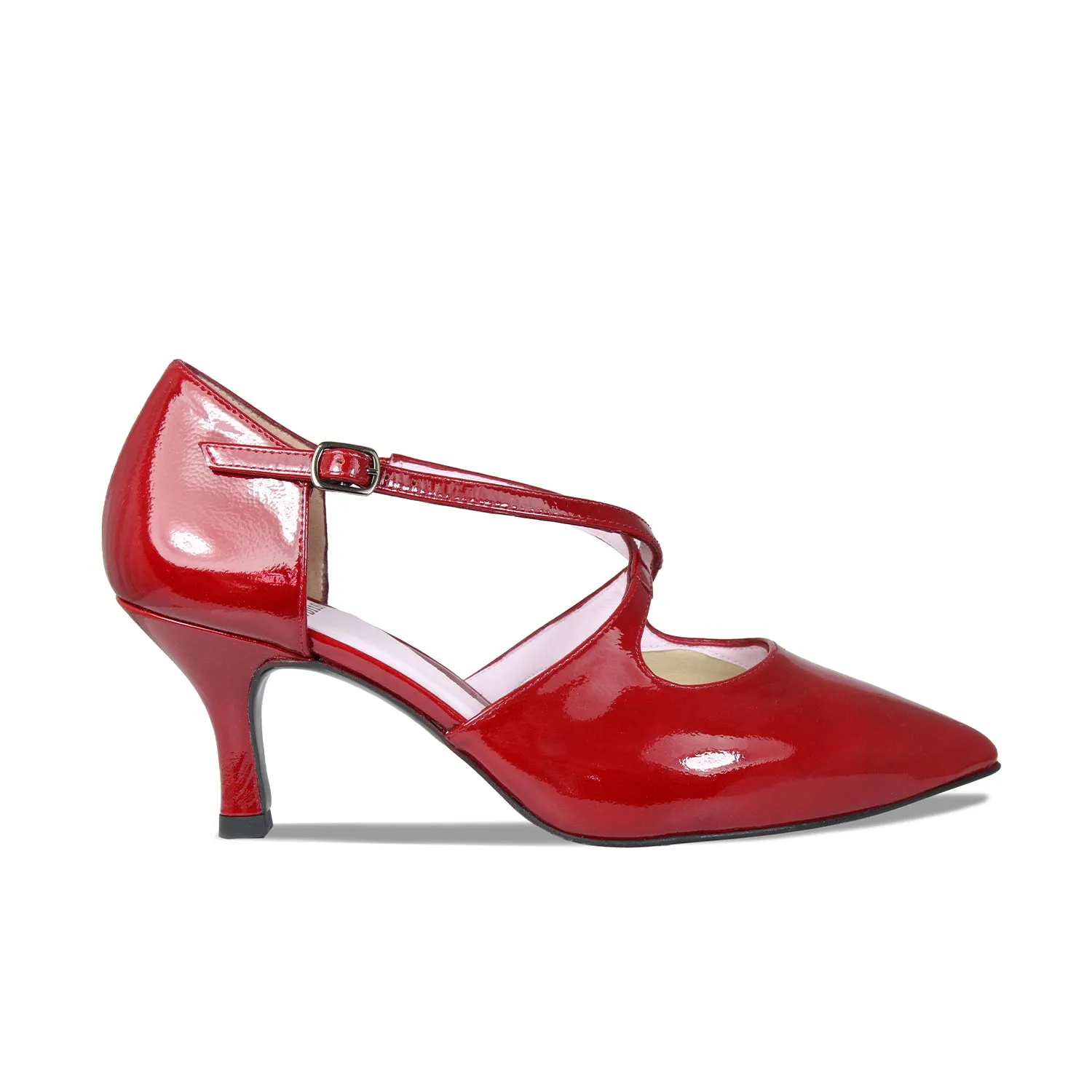 Cecilia: Deep Red Patent Leather Floral Pop