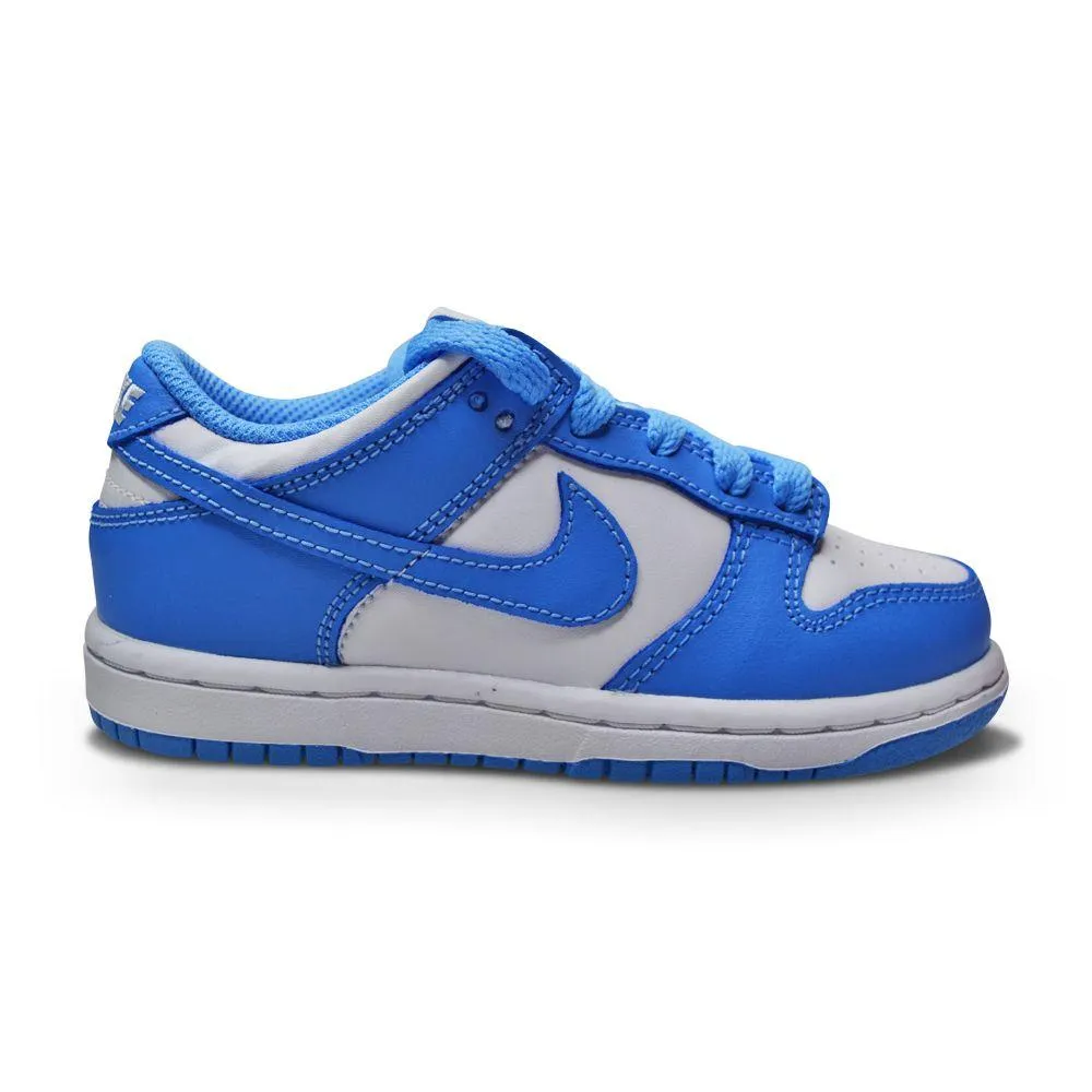 Kids Nike Dunk Low (PS) - CW1588 103 - White University Blue White Fitted Traction Statement flair