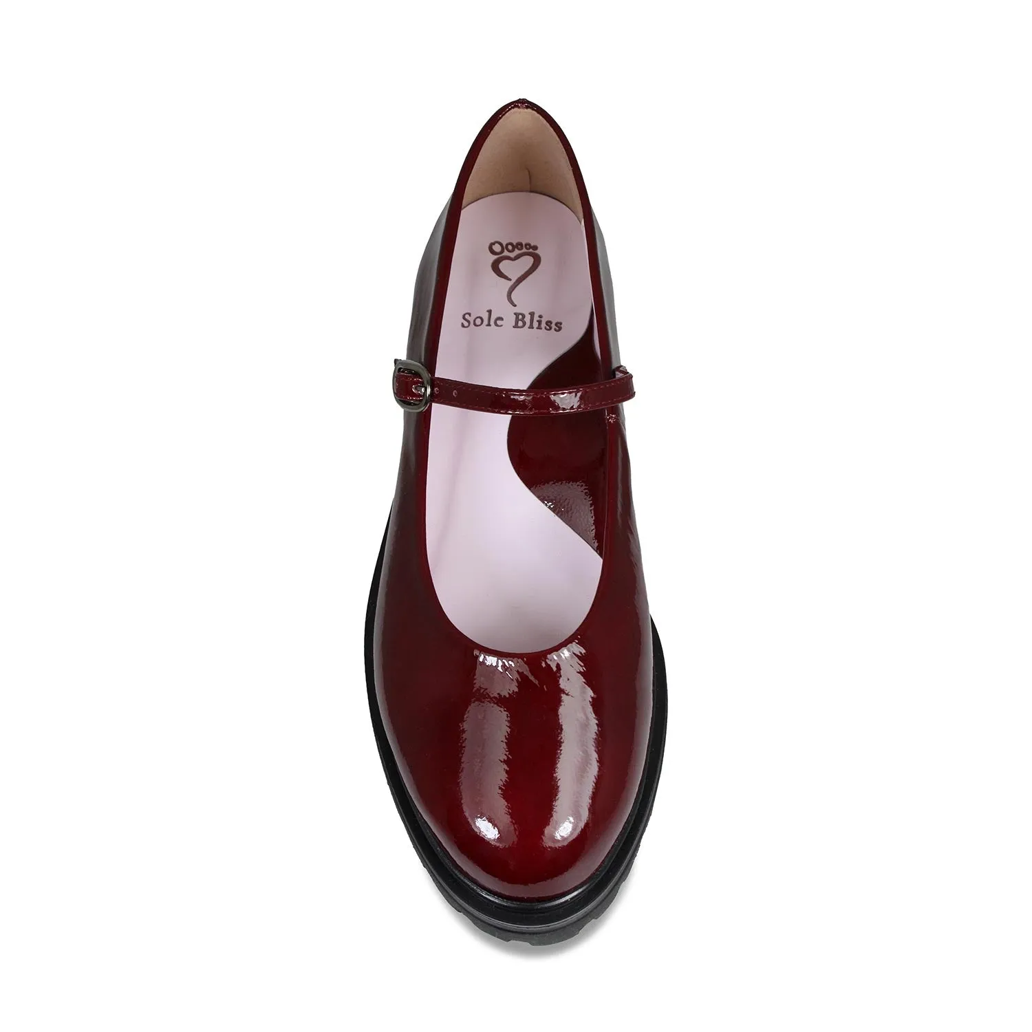 Minimalist Footbed Design Slide Step Libra: Bordeau Patent Leather