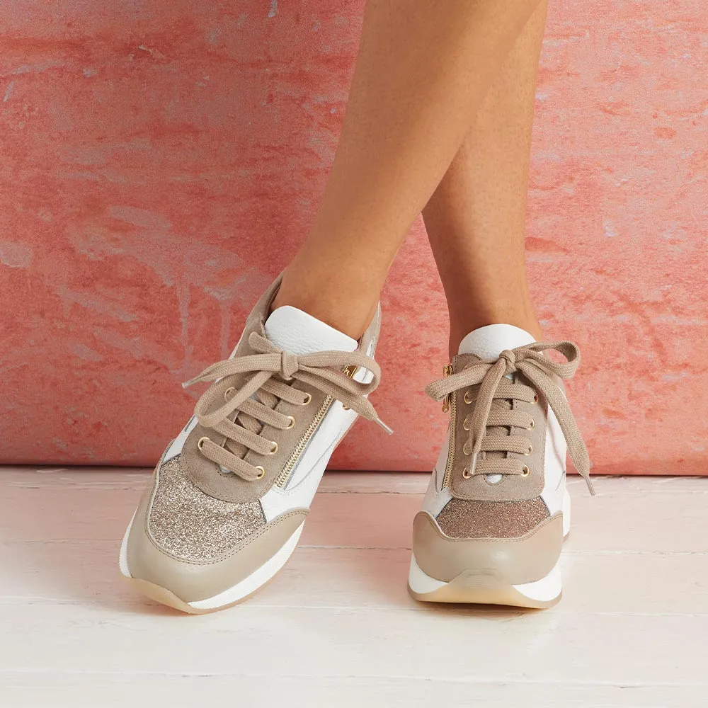 Electra: Taupe & White Leather Compression Molded EVA