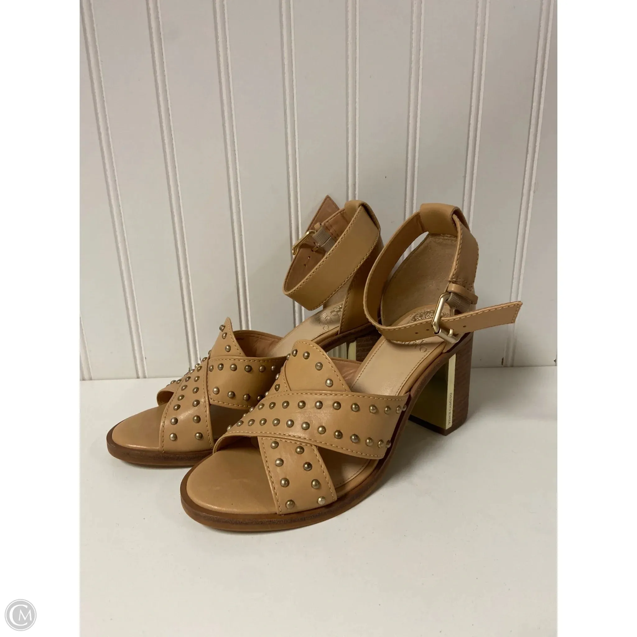 Sandals Heels Block By Vince Camuto In Tan, Size: 7.5 Fun Pace