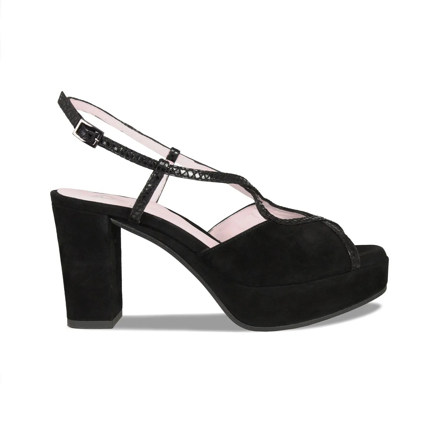 Sustainable Leather Rachel: Black Suede & Black Snake
