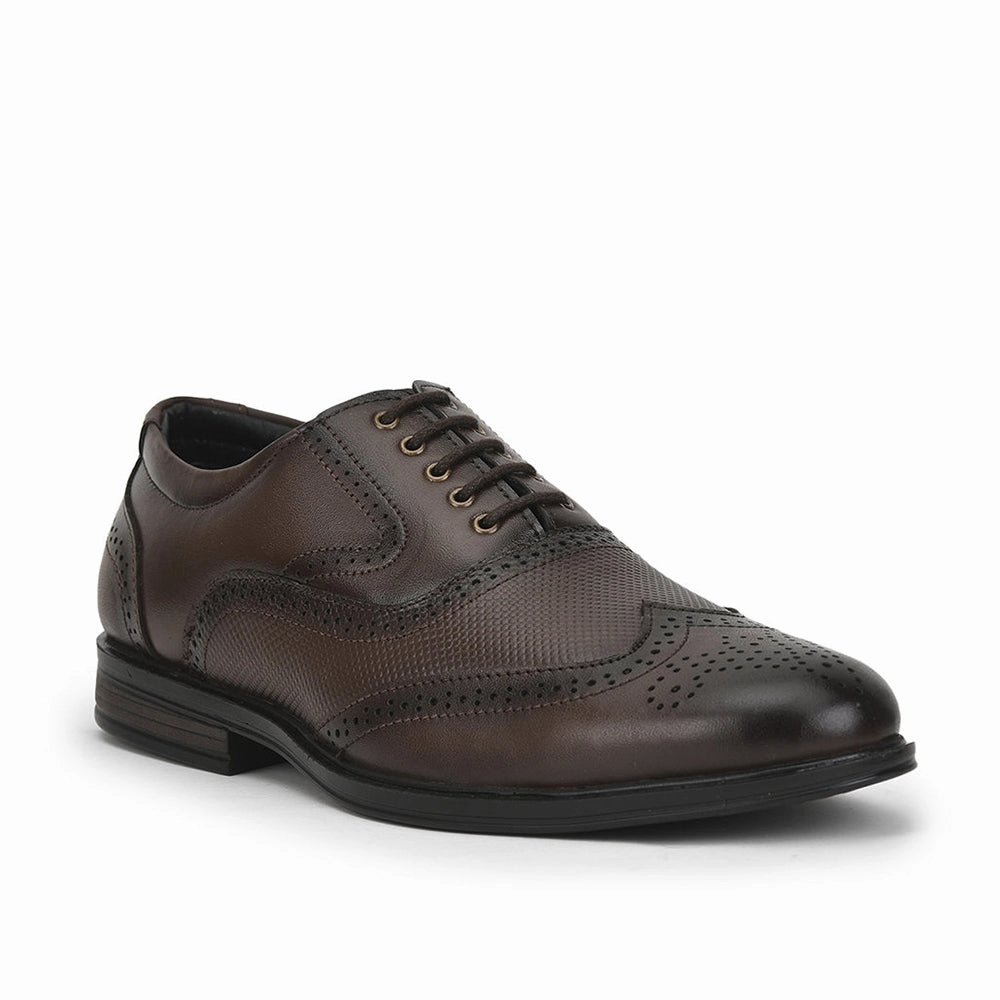Fortune Formal Brown Lacing Brogue Shoes For Men HOL-125E By Liberty Polished Look Event Look Textured Oxfords
