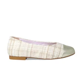 Luna: Cream Tweed & Gold Leather High-Quality Materials