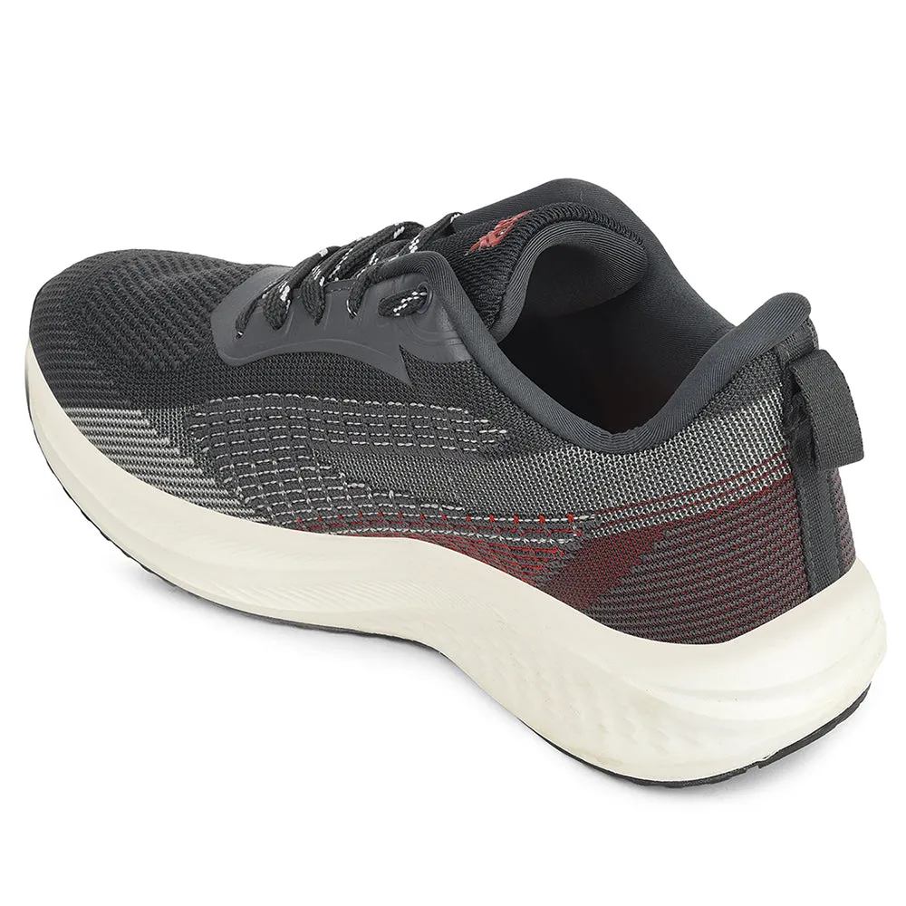 Leap7x Dark Grey Sports Lacing Running Shoes For Men GHD-21 By Liberty Multi Layer Mesh Weave Joint Stability