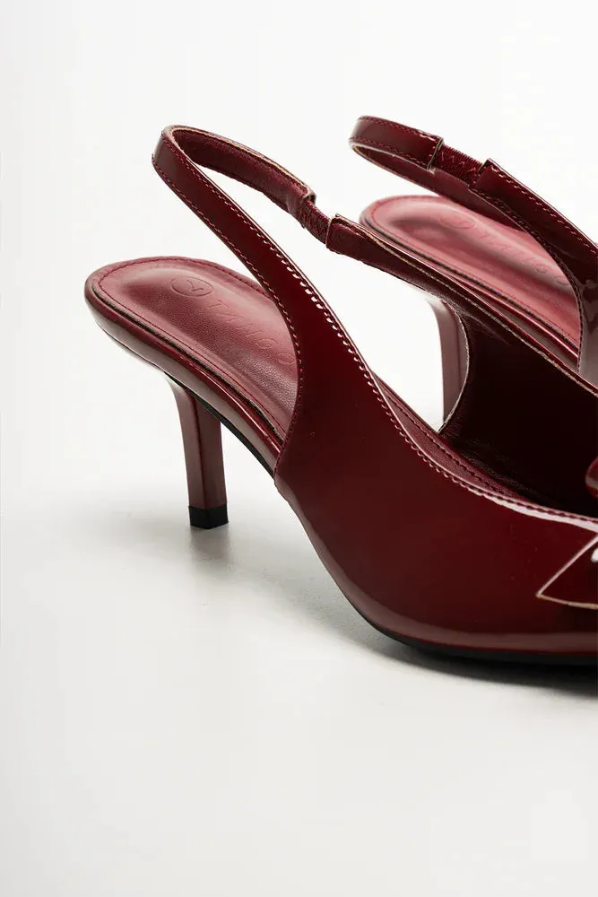 Stylish Comfort Pointy Bow Slingback Heel Burgundy