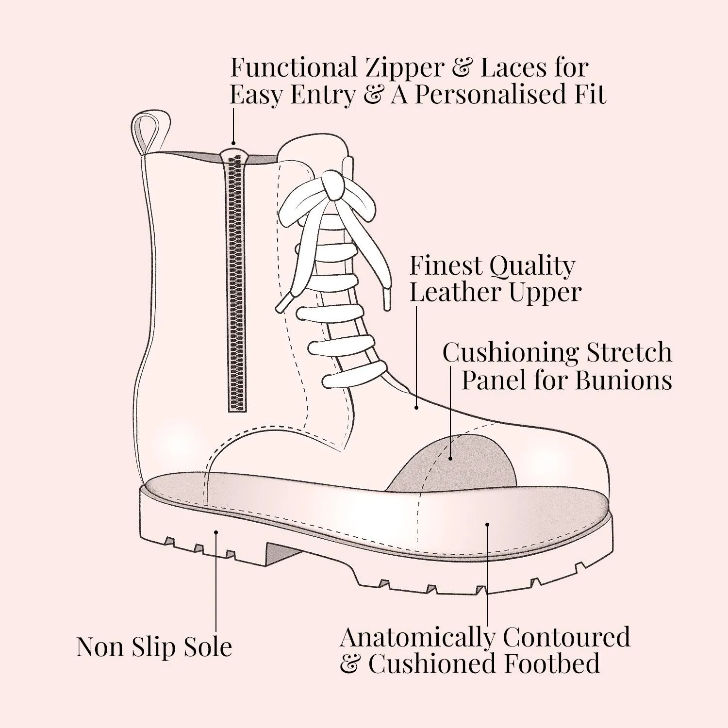 Adjustable lacing Tread: Black Leather