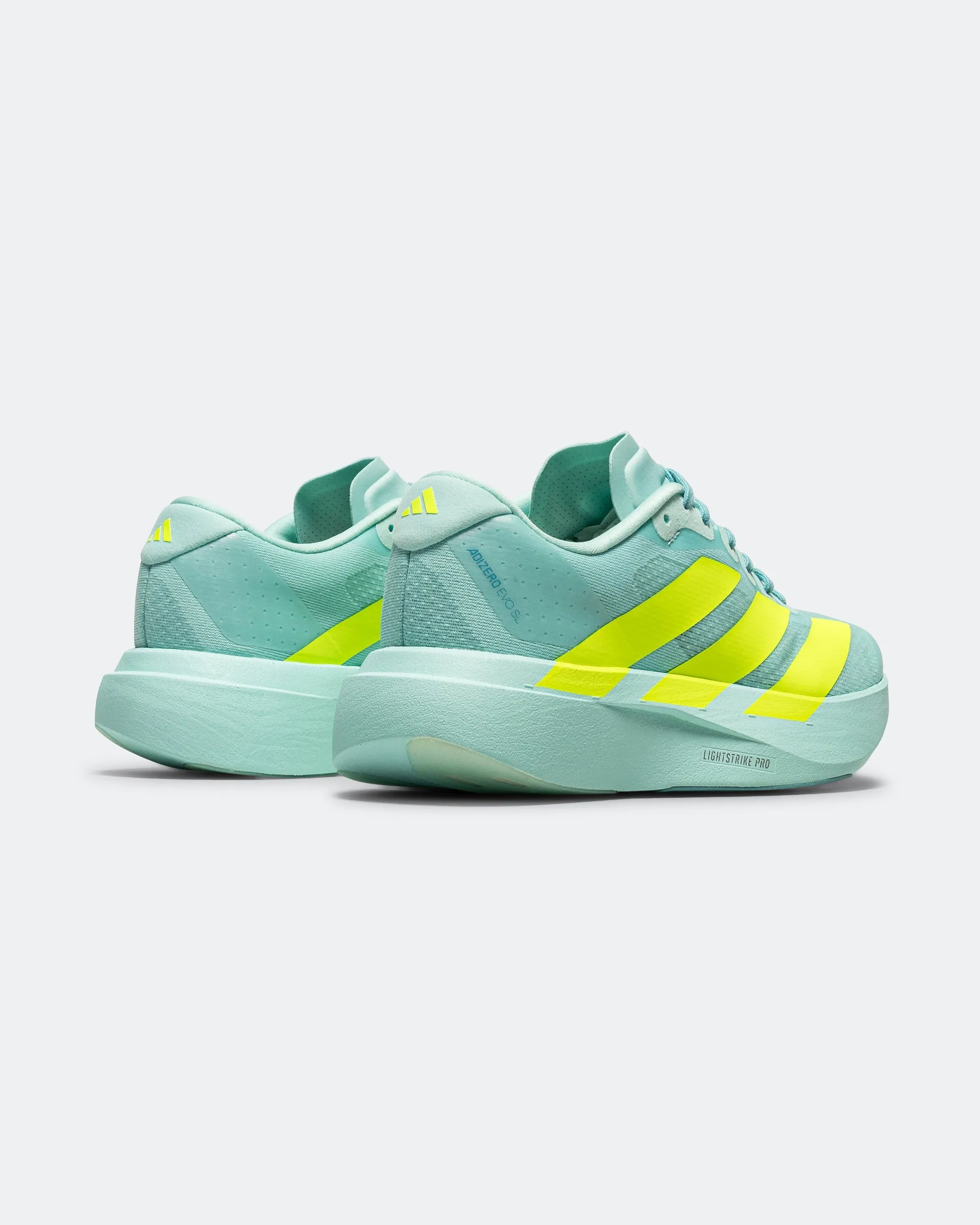 Womens Adizero Evo SL - Semi Flash Aqua/Lucid Lemon-Mint Ton Celebrate Walk
