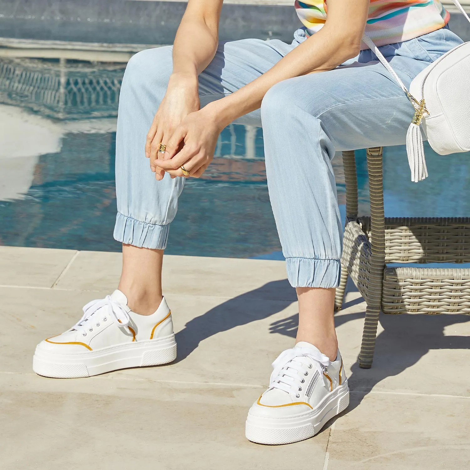 Memory foam insole Minimal Edge Jazz: White Leather & Sunflower